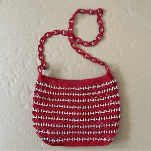 Handmade Crochet Upcycled Bottle Cap Purse Soda Pop Pull Tabs Red Yarn Alt Style
